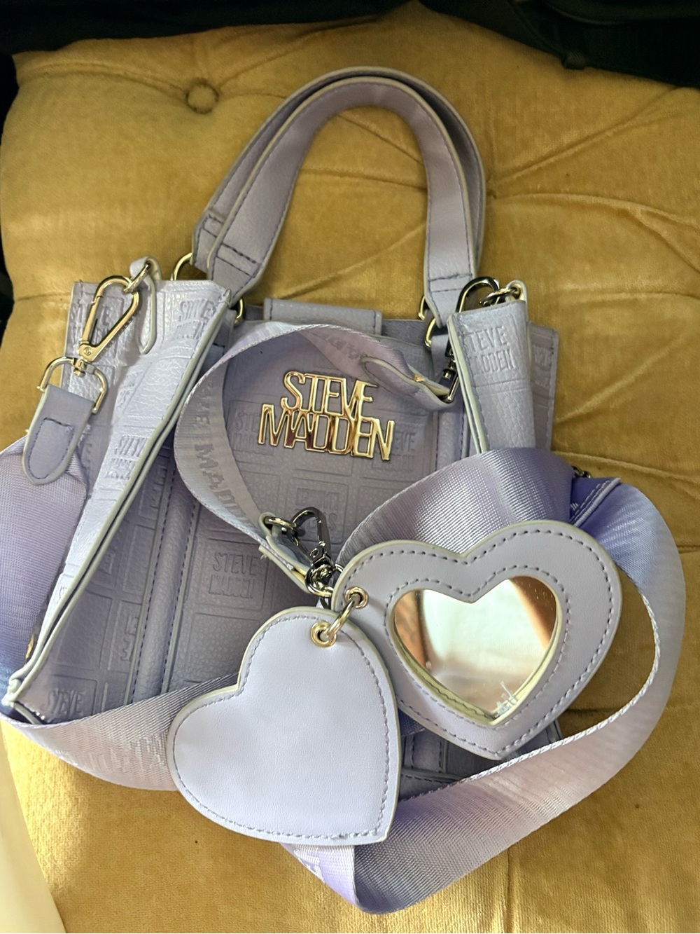 Steve Madden Lilac Heart Charm Satchel with Gold Hardware